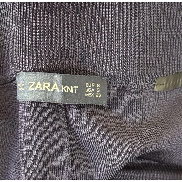 Zara Knit Wide Leg Crop Pant High Waist Blue Lace Trim Stretch Ankle Culottes S - Picture 11 of 11